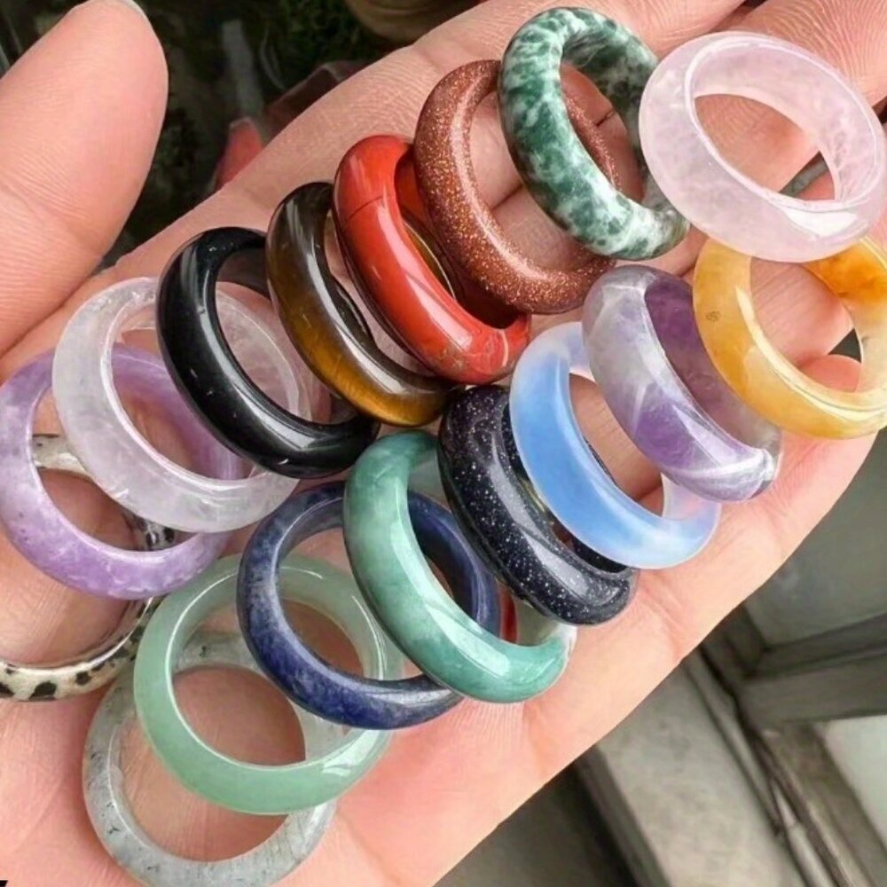 1pc Size 7.5 Exquisite Natural Stone Ring - Multicolor Crystal Gemstone Jewelry